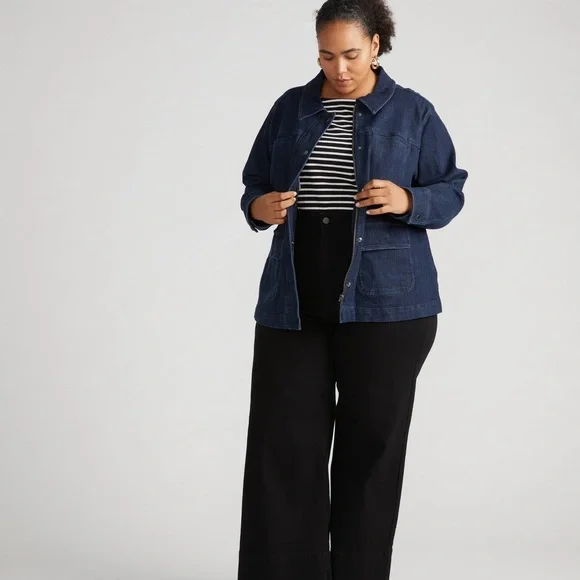 Universal Standard Denim Utility Jacket Indigo Blue Women Sz XL Heavy Duty - Picture 3 of 12